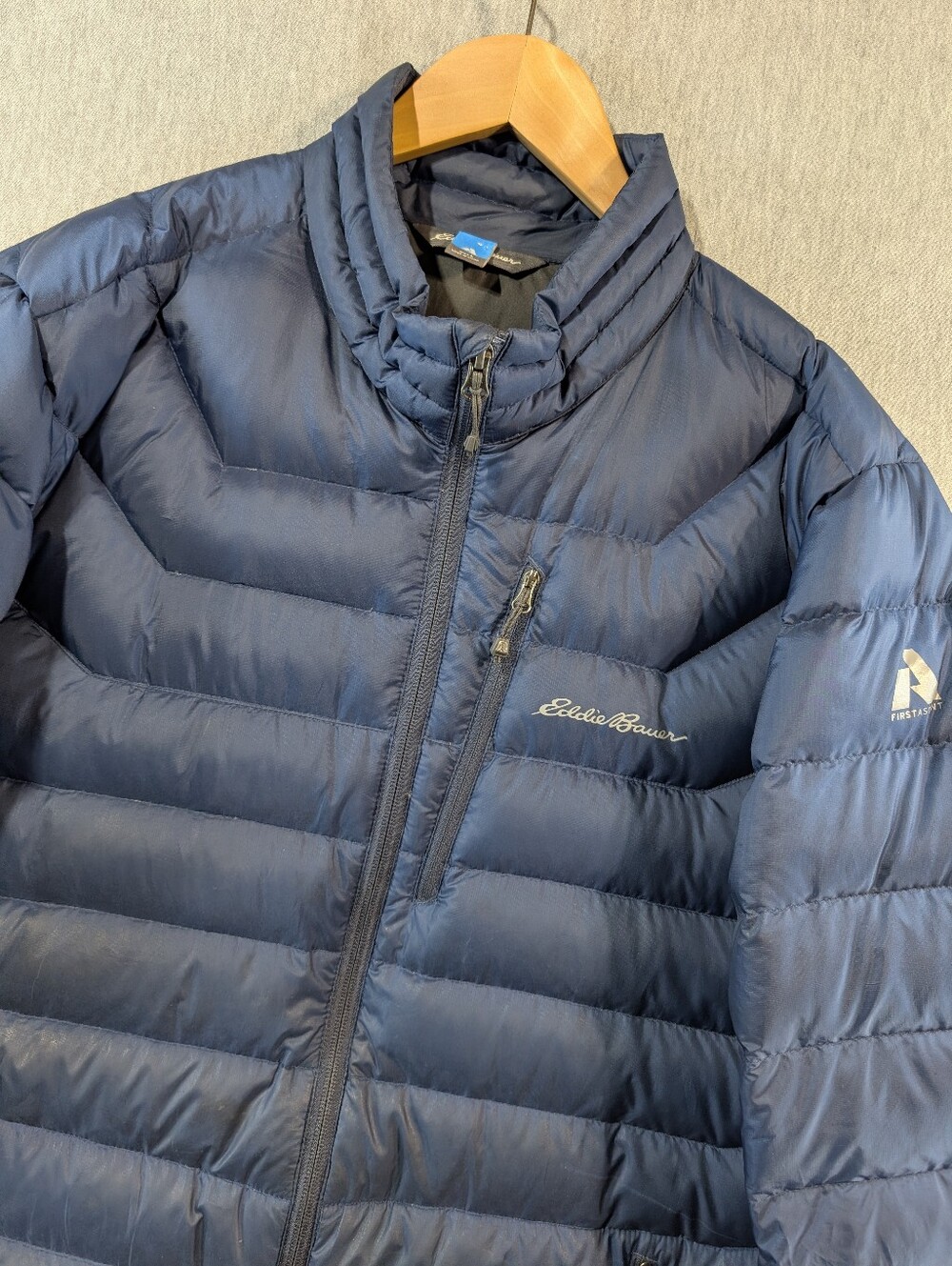 Eddie Bauer First Ascent Puffer Jacket Men's Large Stormdown 800 Down Fill Blue